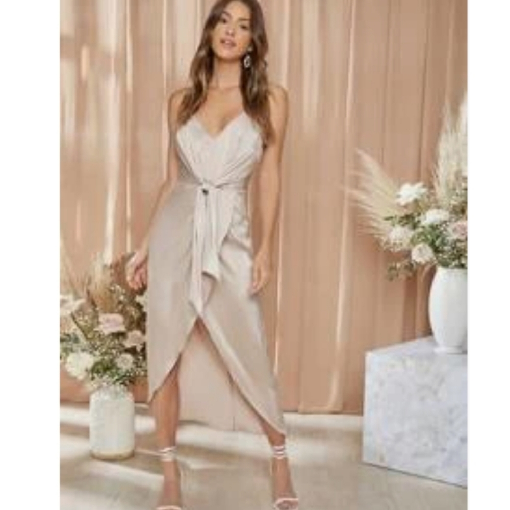 SHEIN Cami Dress, Knot Front, Champagne